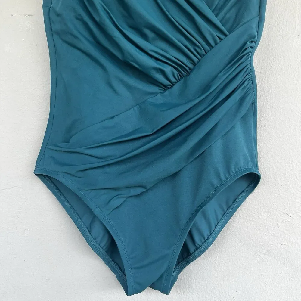 Miraclesuit One Piece Swimsuit 10 Teal Crossover Tummy Control Slimming Beach